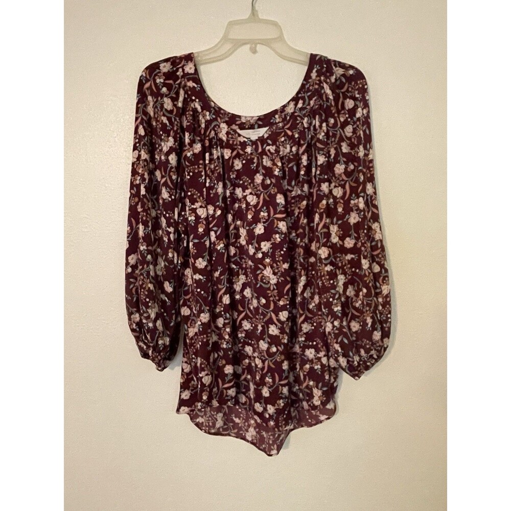 Women's LC Lauren Conrad Long Puff Sleeve V-Neck Floral Woven Top XL